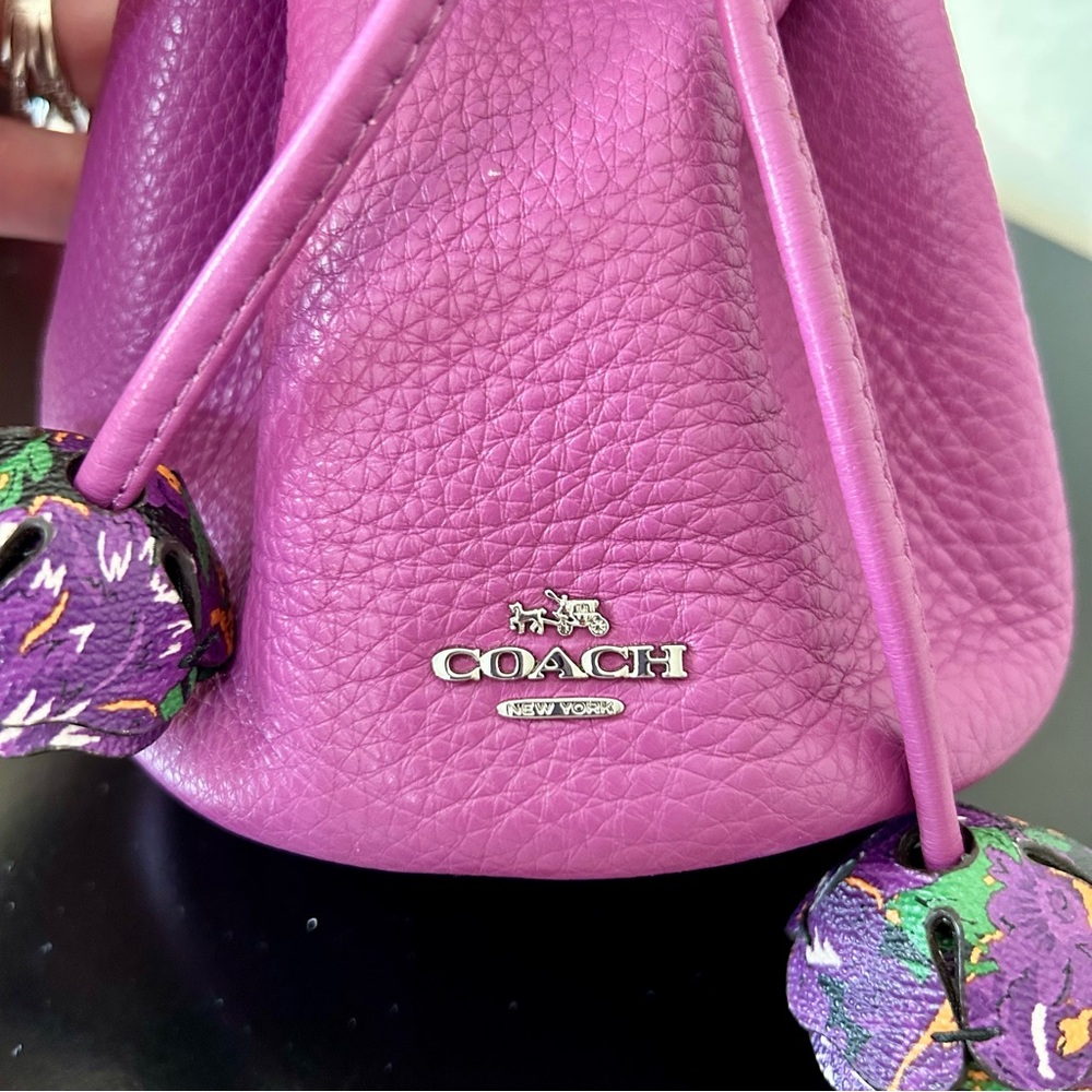 Coach Purple Petal Pebbled Leather Wristlet - Picture 3 of 17